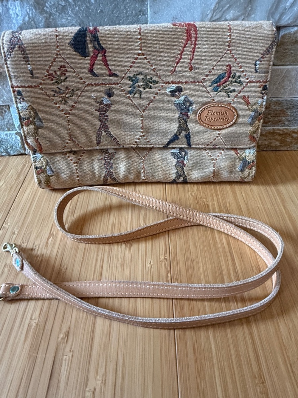 Rare Belgian | Flemish Tapestries Tapestry Clutch | Golf Scene | Never Used